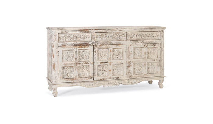 GINER Y COLOMER Buffet en bois de manguier blanc craquelé